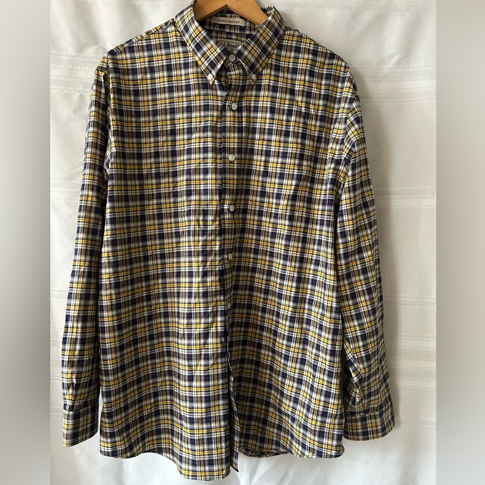 L.L. Bean Men's Casual Plaid Shirt - Yellow and Blue